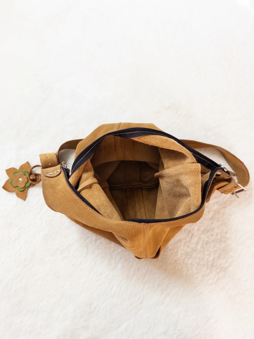 Boho Tan Suede Hobo Bag with Flower Charm 🌼👜